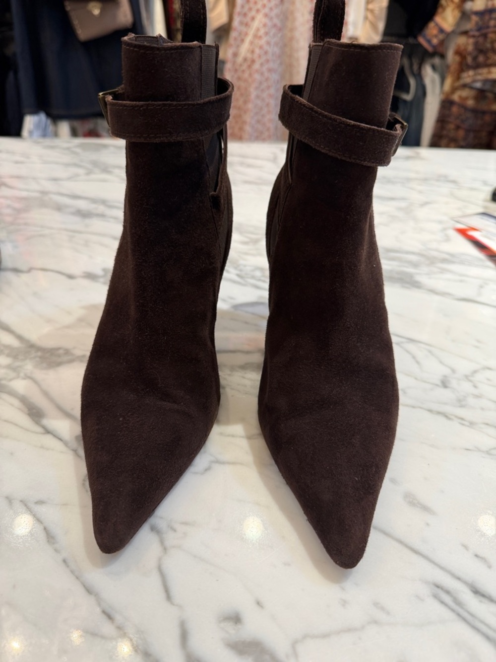 Manolo Blahnik Dark Brown Suede Pointed Ankle Booties